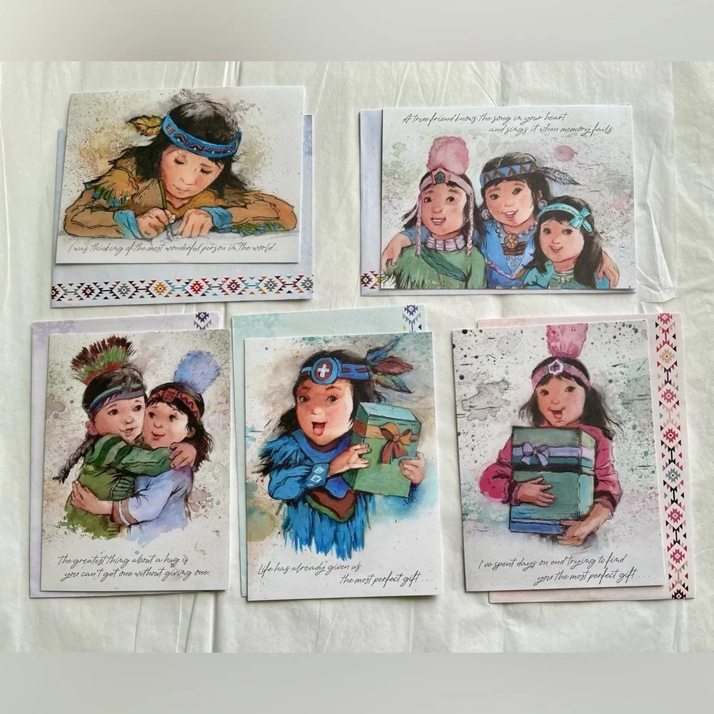 New! 16 Cards + Envelopes Variety Indians Flowers 11 Blank 5 with Messages